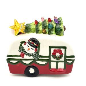 Mr Christmas Snowman driving a Camper With Tree LED Lights Up Figurine New